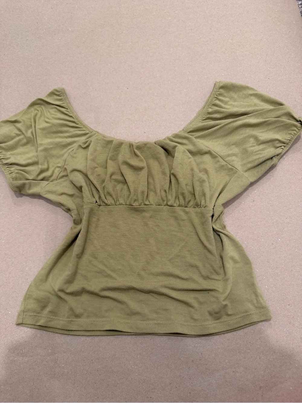 SO Olive Green Ruched Empire Waist Top Size Medium